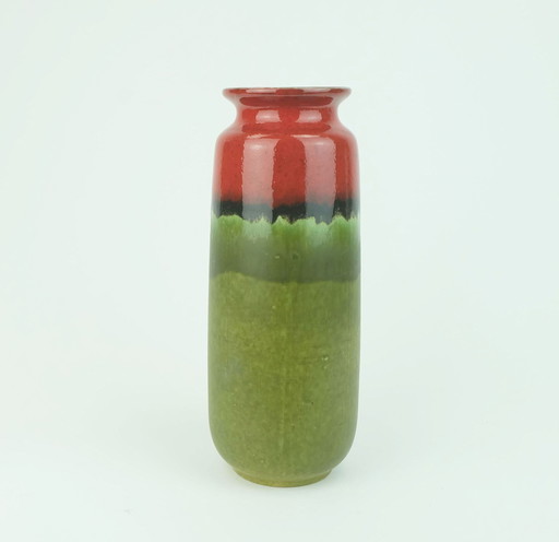 1960-70s Vintage Scheurich Vaas Model 206-27 Rood Zwart en Mat Groen