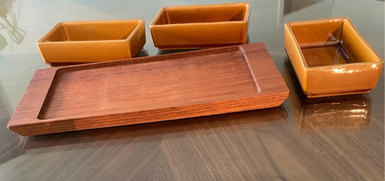 Plateau de Services Teck et Céramique Années 60/70 – Accessoires de table, Wood, Ceramic (photo 6 of 12)