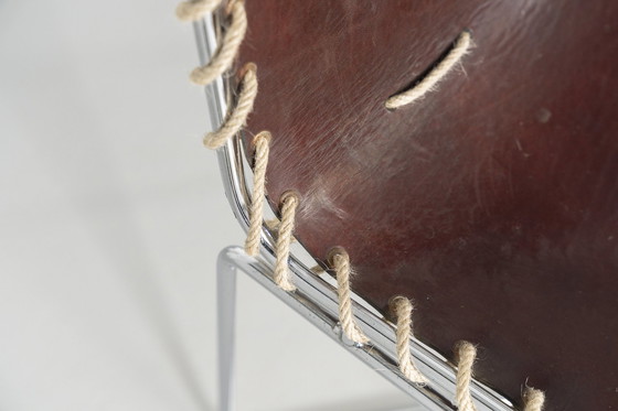 Image 1 of Ungewöhnliche Esszimmerstühle aus Leder und Seilen Italien 1970