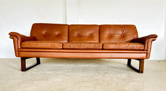 Image 1 of VINTAGE DANISH SVEND SKIPPER 3 PERSON SOFA IN COGNAC LEATHER 1970,s