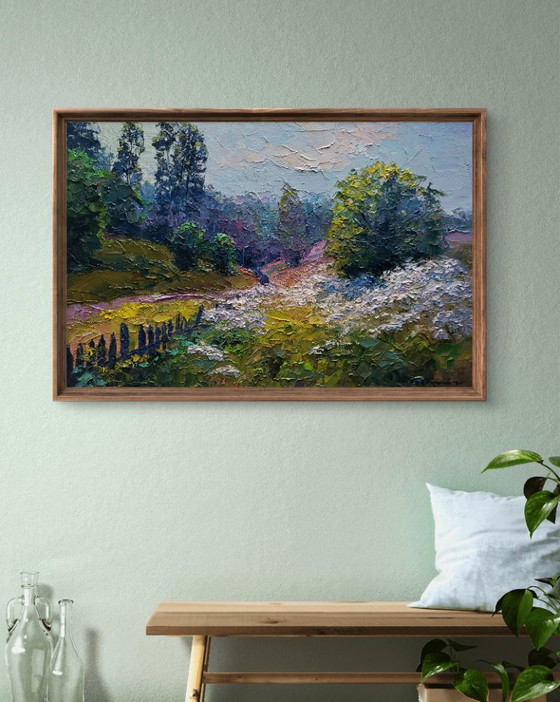 Original Oil Painting Summer Landscape Nature Wildflowers Are Growing – Paintings & Drawings, Canvas (photo 3 of 7)
