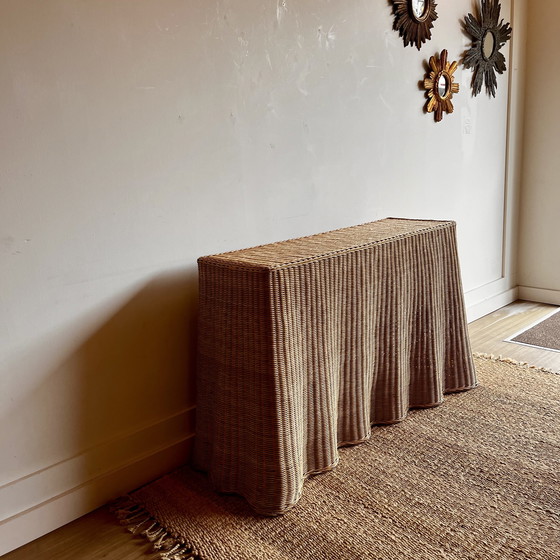 Image 1 of Rieten rotan Trompe L'oeil gedrapeerde consoletafel