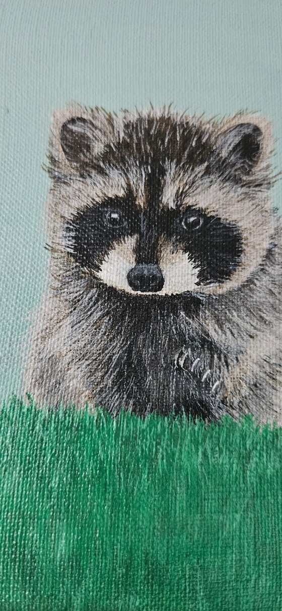 Image 1 of Handmade acrylic painting baby raccoon