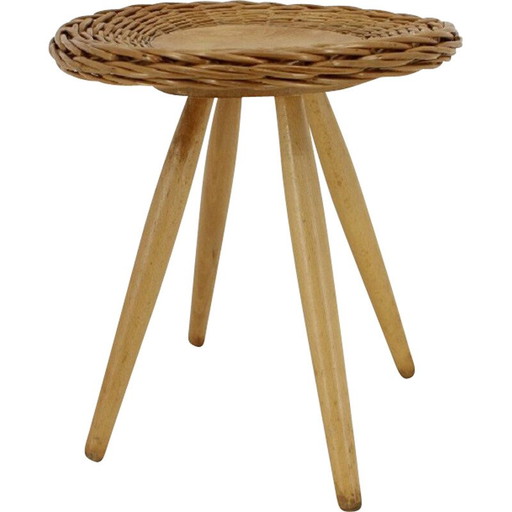 Vintage beukenhouten en rotan bijzettafel van Uluv, Tsjecho-Slowakije 1970