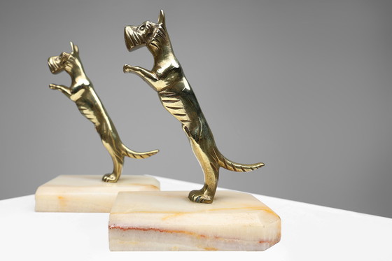 Image 1 of Art Deco Bookends in Copper with Marble Bases, France, 1930s, Set of 2