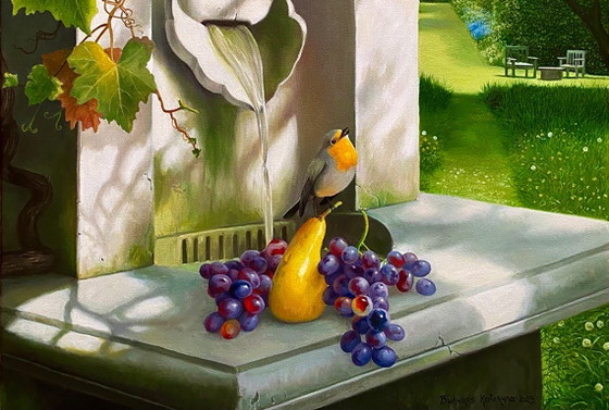 Original Oil Painting Park Landscape Fruits Garden With A Fountain – Paintings & Drawings, Canvas (photo 6 of 8)