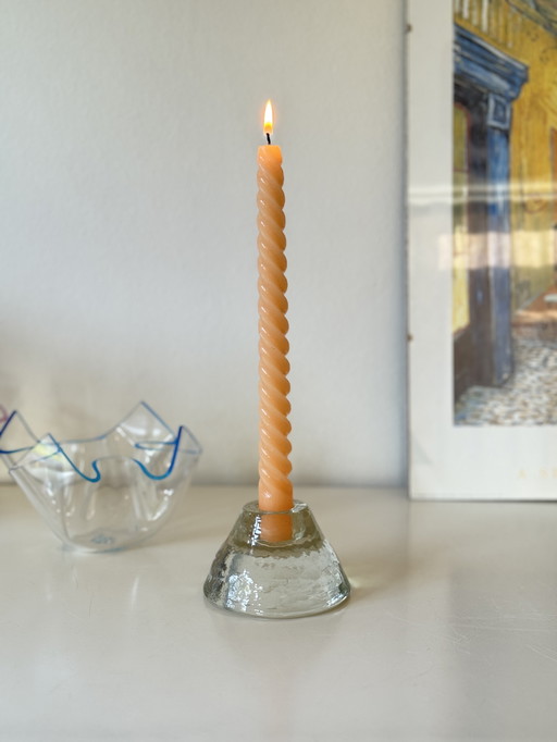 Vintage Glass Ice Glass Candlestick - Scandinavian