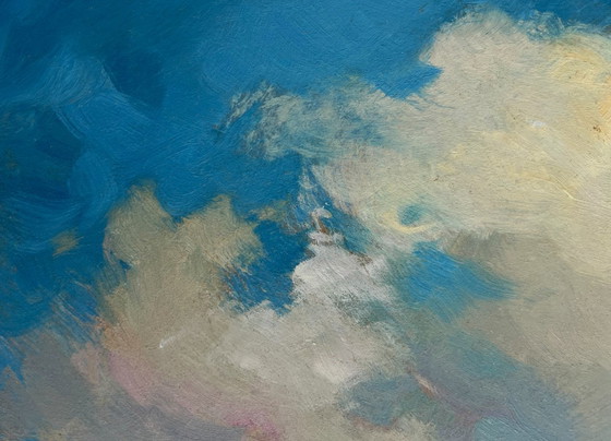 Image 1 of Original Oil Painting Summer Field Landscape Birds flying home