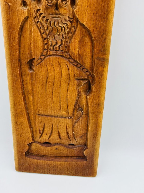 Image 1 of Moule ancien à spéculoos Saint Nicolas grand format bois sculpté