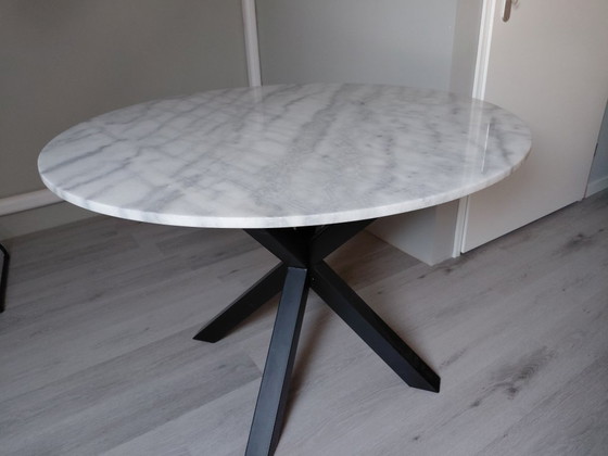 Image 1 of Designer dining table round marble top 110cm | black base