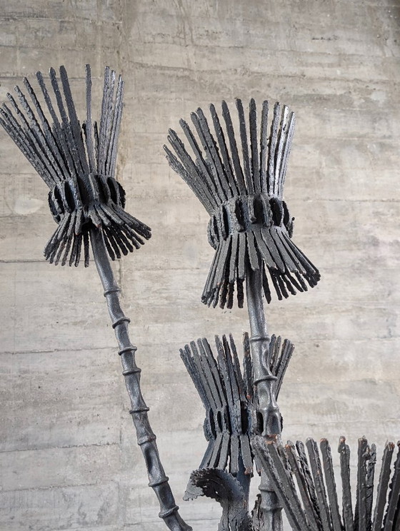 Lampada da terra brutalista in ferro battuto nero a cinque luci a cardo, anni '70 – Lampade da terra, Iron (photo 7 of 14)