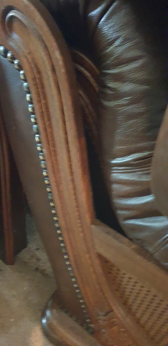 Image 1 of Oak leather shell sofa