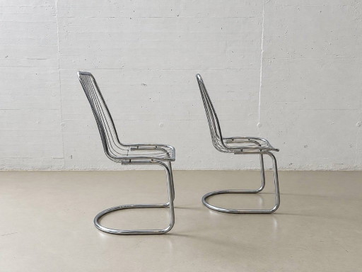 4 Cantilever Wire Chairs in Chrome, 1970s