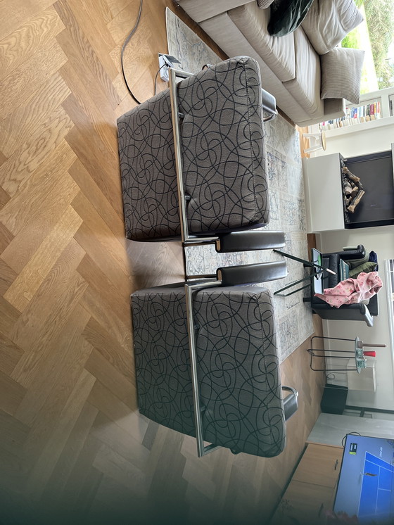 Image 1 of Poltrone Leolux, Set di 2 sedie di design in tessuto, pelle e cromo