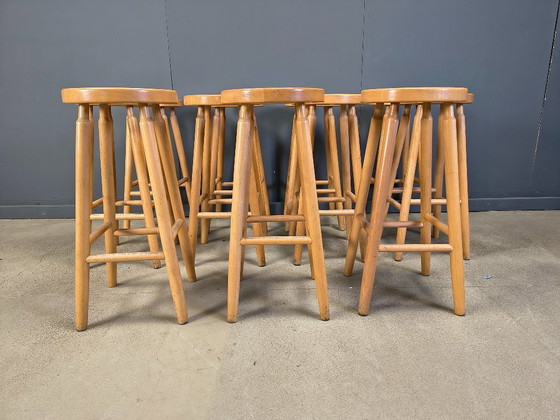 Image 1 of Alpine Style Chalet Stools in Wood, set of 11 - 1970s