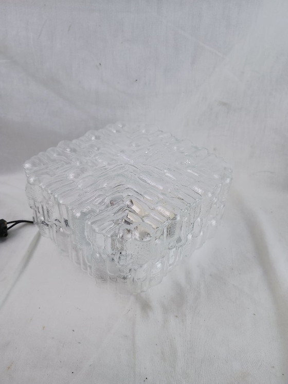 Image 1 of Wall Sconce Ceiling Light Flush Mount PAT ANGEM Mid Century Textured Square Vintage French Glass German Limburg Kalmar