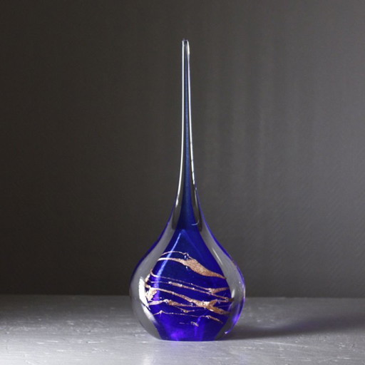 Michèle Luzoro in Biot - Blown glass sculpture with gold inclusions on cobalt, dated 2000
