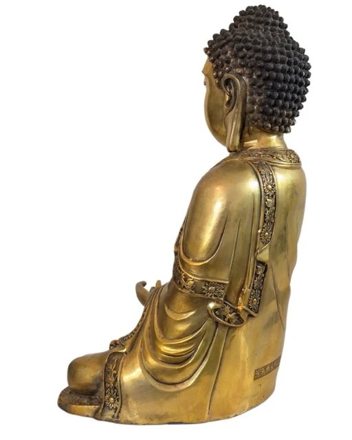 Grande Buddha in Bronzo Dorato a Fuoco – Stile Ming – Cina ca. 1930– kg) – Sculture, Bronze (photo 6 of 10)