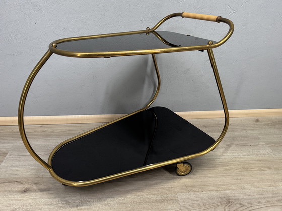 Image 1 of Vintage serving trolley with smoked glass tops