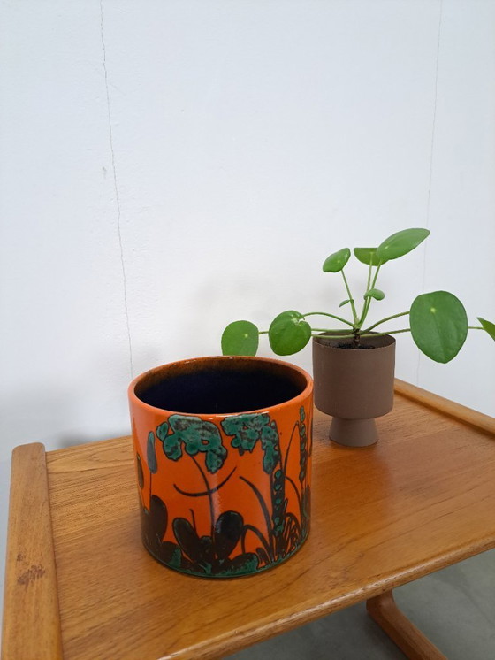 Image 1 of Pot de fleurs en céramique orange, Allemagne de l'Ouest, n° 2