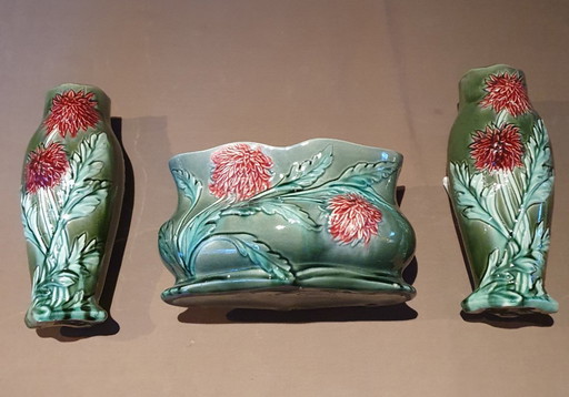 Art Nouveau 3-piece ceramic set Louis Gueule Vierzon - ca 1900