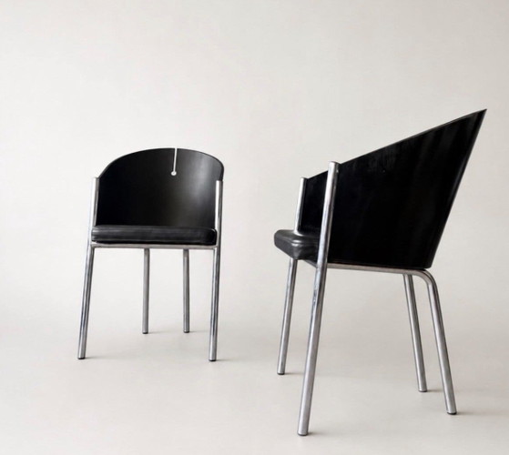 Set of 4 Vintage Segis Chairs, Attributed to Philippe Starck – Dining chairs, Chrome, Leather (photo 4 of 15)