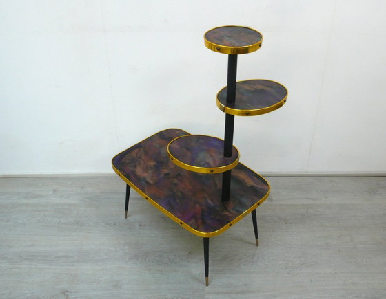 Image 1 of Portafiori anni '50-'60 Tavolo da fiori etagere a 4 livelli, viola scuro marmorizzato, Mid Century Modern