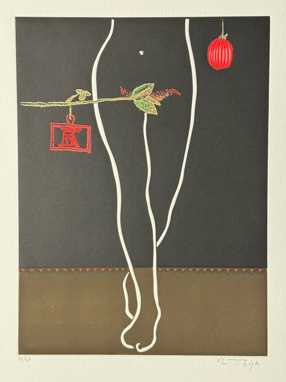 Aquatint Engraving José Ortega 40x60cm Eva's Legs Framed, Lithographs & prints, Paper, Wood, Multi Color (photo 3 of 7)