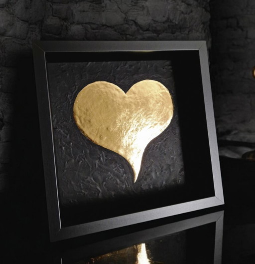 Gouden hart 23kt goud verguld pop art kunstwerk in lijst limited edition