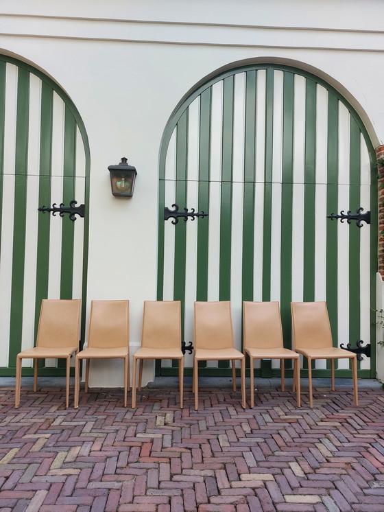 Image 1 of 6 x Kamel-Leder-Esszimmerstühle