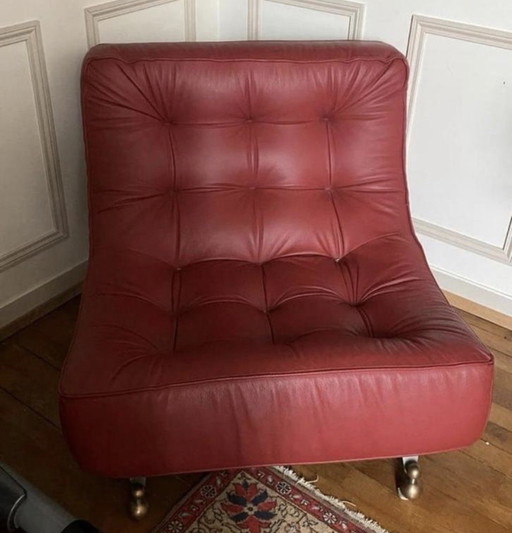 Fraaie refurbished rode leren Montis Quintus chaise longue 