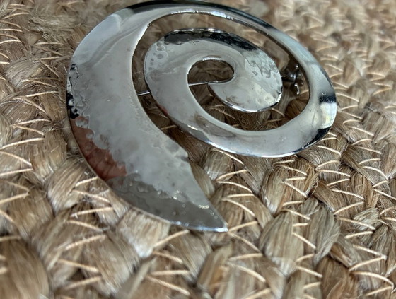 Image 1 of Vintage embossed metal spiral brooch