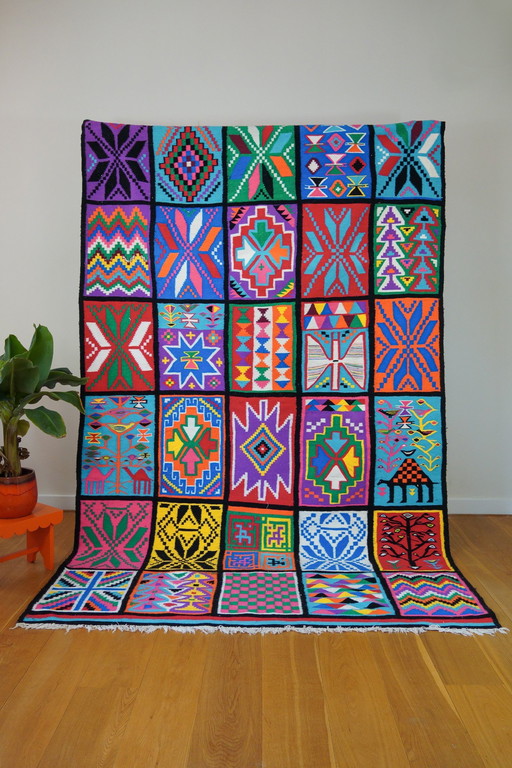 Handwoven Colorful Wool Rug From Tunisia - 100% Natural Wool
