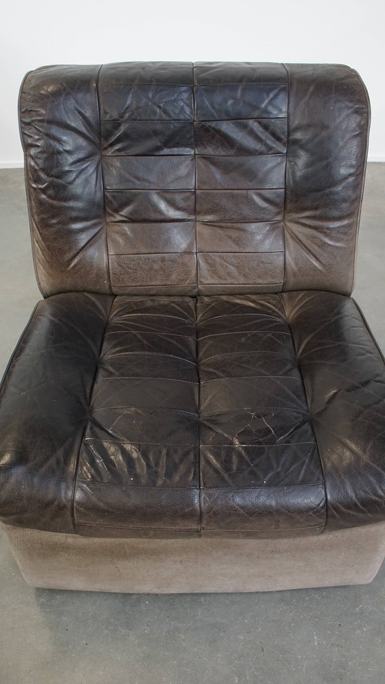 Image 1 of Grijze Lederen Vintage Design Fauteuil