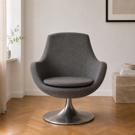 1960s Space Age Swivel Lounge Chair – Self-Return Tulip Base Aluminium – Swivel chairs, Textile (photo 2 of 7)