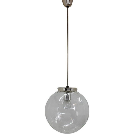 Lampe suspendue vintage en métal et verre par Kamenický Šenov, Tchécoslovaquie 1960