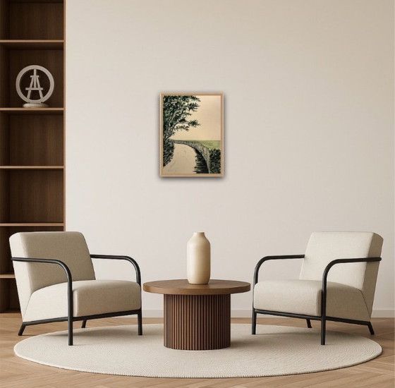 Image 1 of Tinta verde oliva sobre papel natural, 40x30cm