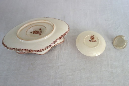 Saucière Et Moutardier Terre De Fer Gien Modèle Mai Vers 1900