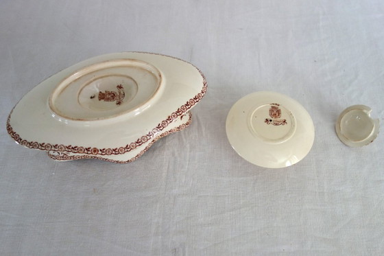 Image 1 of Saucière Et Moutardier Terre De Fer Gien Modèle Mai Vers 1900