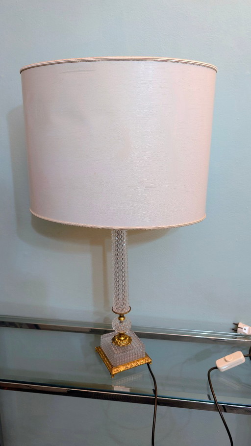 Vintage crystal glass table lamp with brass – Hollywood Regency / 1960s – 77 cm – tafellampen (photo 2 of 16)