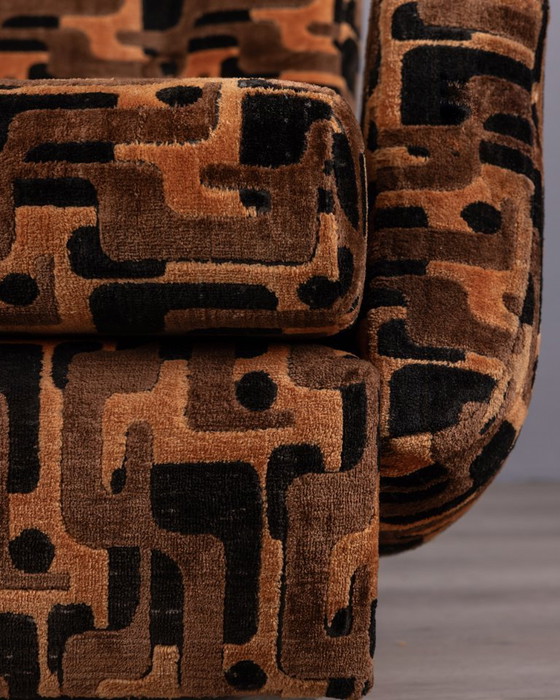 Image 1 of PAAR VINTAGE VEELKLEURIGE FLUWELEN FAUTEUILS UIT DE JAREN 70, ITALIAANS DESIGN