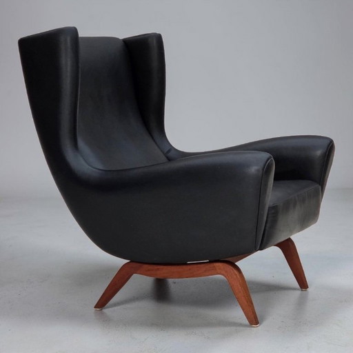 Jaren 60, Deens ontwerp van Illum Wikkelsø, fauteuil, model 110, leer, teak – Wood