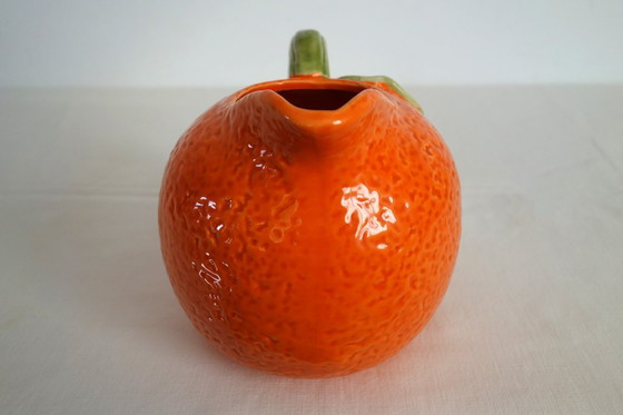 Image 1 of Vintage Orange Barbotine Ceramic Pitcher