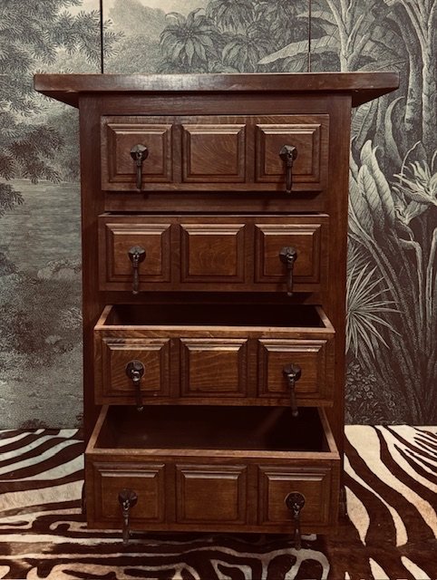 Image 1 of Spanish Oak Brutalist Cabinet Drawer Dresser