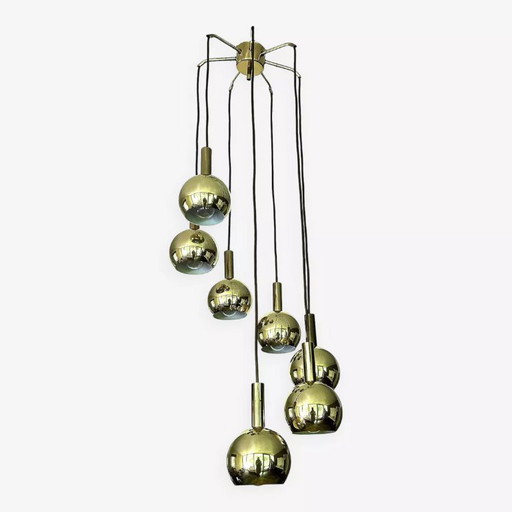 Lampada a sospensione vintage in ottone a cascata in stile spaziale