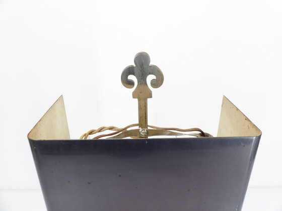 Image 1 of Neoklassieke tafellamp in geborsteld metaal, in de stijl van Maison Charles, circa 1970