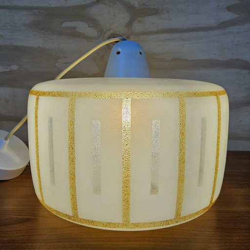 Vintage-Glaspendelleuchte mit goldenen Akzenten, Deckenleuchte im Space-Age-Stil (mit Textur/Struktur)