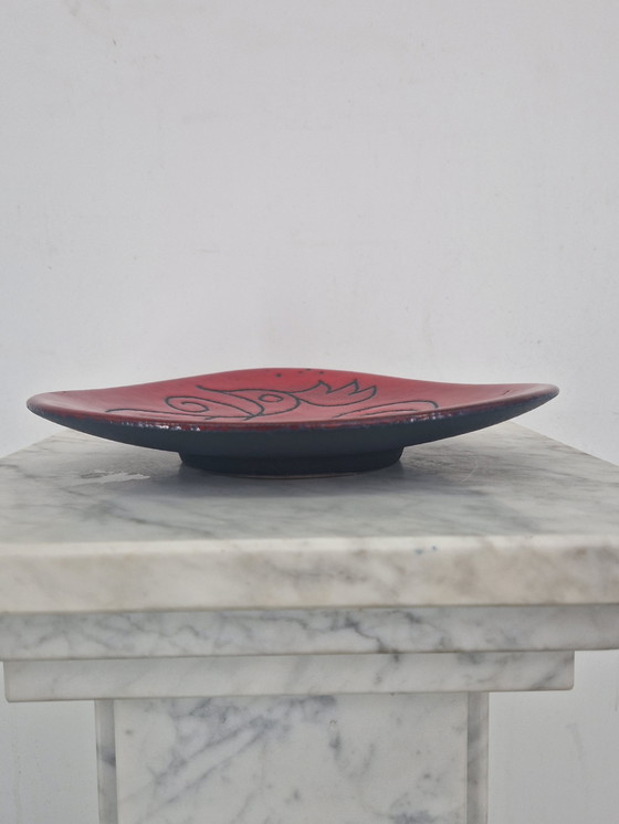 Image 1 of André Freymond keramische schaal | Model 9120 | Gestileerd vogelmotief | jaren 1950/60