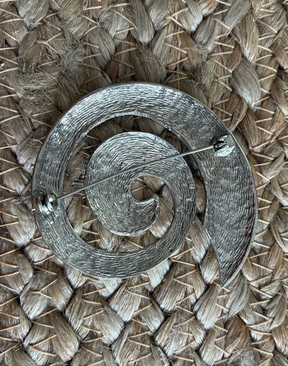 Image 1 of Vintage embossed metal spiral brooch