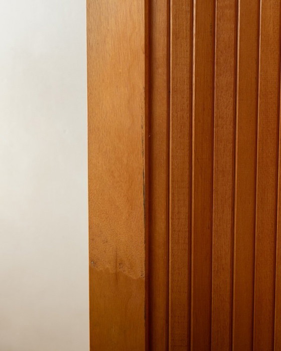 Image 1 of Vintage French Art Deco Pine Tambour Room Divider by Jomain Baumann for Baumann, 1930s